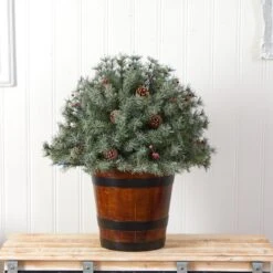 26” Flocked Shrub With Pinecones, 150 Multicolored LED Lights And 280 Branches In Planter -Artificial Flowers Sale artificial 26 flocked shrub with pinecones 150 multicolored led lights and 280 branches in planter nearly natural 602678