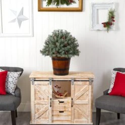 26” Flocked Shrub With Pinecones, 150 Multicolored LED Lights And 280 Branches In Planter -Artificial Flowers Sale artificial 26 flocked shrub with pinecones 150 multicolored led lights and 280 branches in planter nearly natural 724007