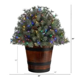 26” Flocked Shrub With Pinecones, 150 Multicolored LED Lights And 280 Branches In Planter -Artificial Flowers Sale artificial 26 flocked shrub with pinecones 150 multicolored led lights and 280 branches in planter nearly natural 736917