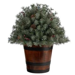 26” Flocked Shrub With Pinecones, 150 Multicolored LED Lights And 280 Branches In Planter -Artificial Flowers Sale artificial 26 flocked shrub with pinecones 150 multicolored led lights and 280 branches in planter nearly natural 775411