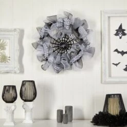 26” Halloween Spider Web Mesh Wreath 8 26” Halloween Spider Web Mesh Wreath -Artificial Flowers Sale artificial 26 halloween spider web mesh wreath nearly natural 231024