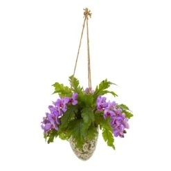 26” Phalaenopsis Orchid And Fern Plant In Hanging Vase -Artificial Flowers Sale artificial 26 phalaenopsis orchid and fern plant in hanging vase nearly natural purple 630483