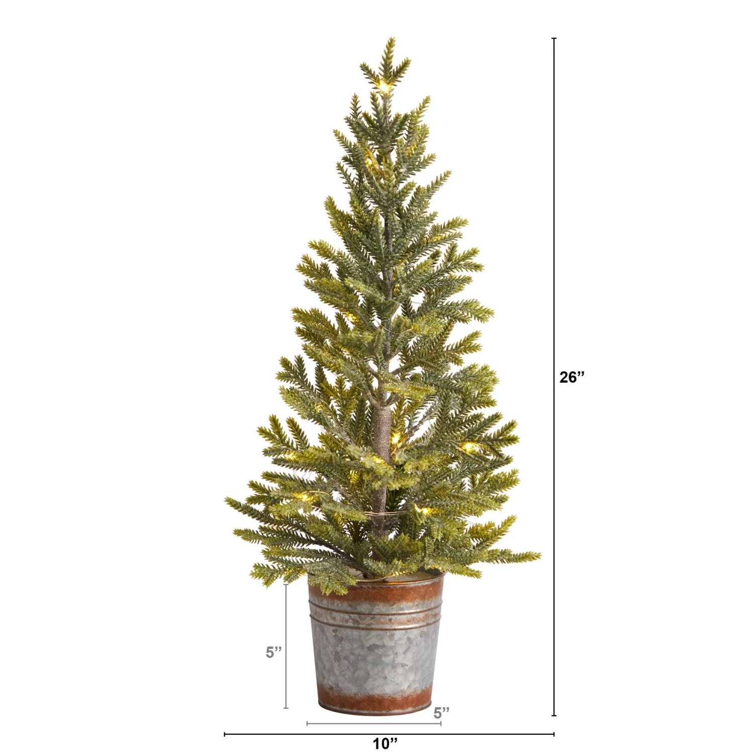 26” Pine “Natural Look” Artificial Christmas Tree With 35 Warm White Lights In Rustic Metal Planter 4 26” Pine “Natural Look” Artificial Christmas Tree With 35 Warm White Lights In Rustic Metal Planter - Image 2