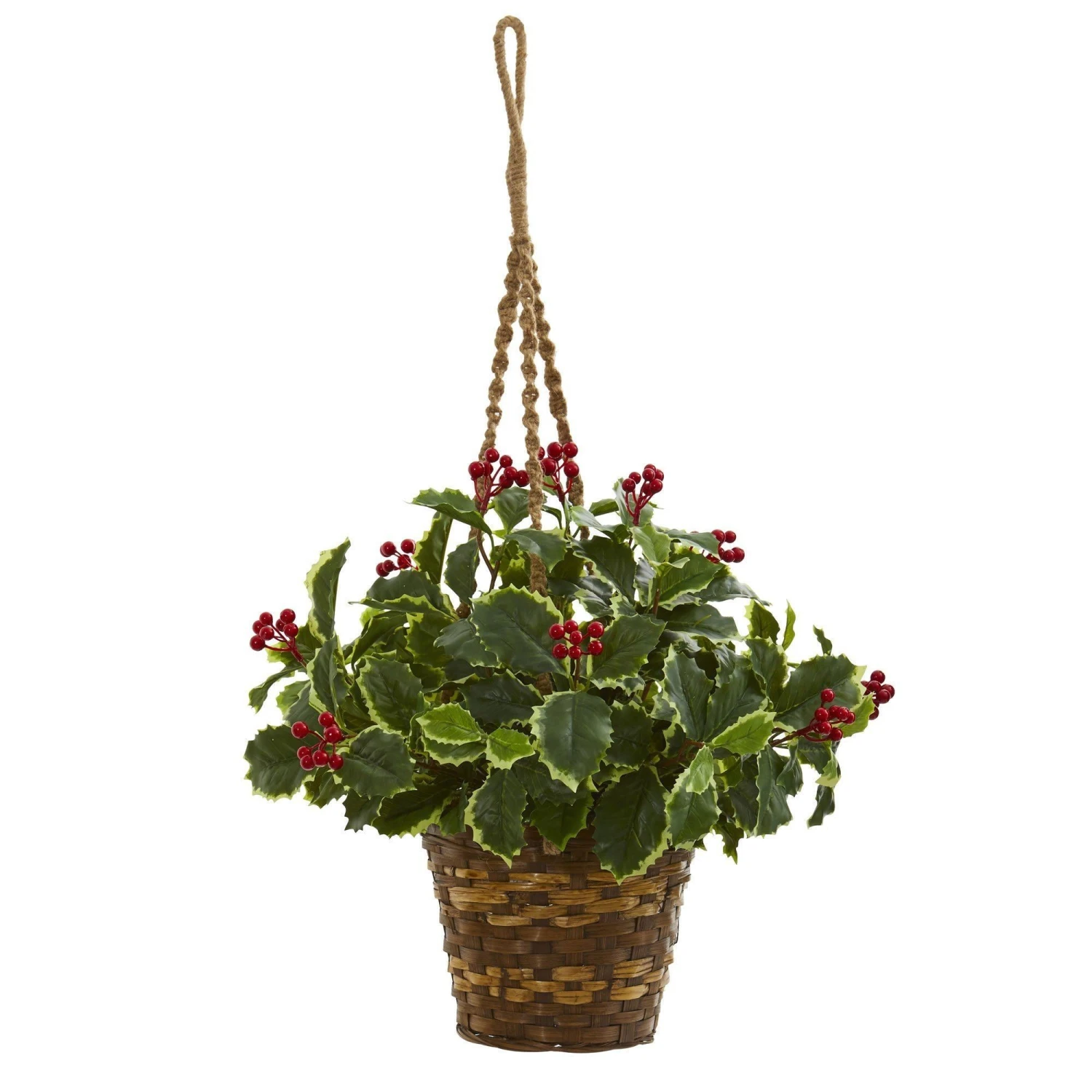 26” Variegated Holly Artificial Plant In Hanging Basket (Real Touch) 3 26” Variegated Holly Artificial Plant In Hanging Basket (Real Touch)