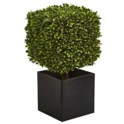 27” Boxwood Artificial Plant In Black Planter (indoor/Outdoor)