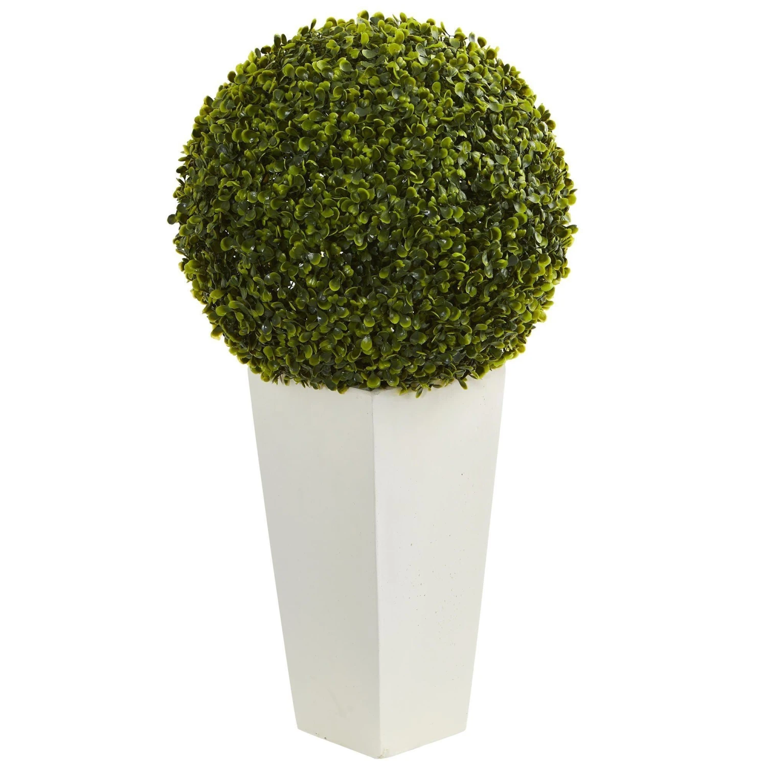 28” Boxwood Topiary Ball Artificial Plant In White Tower Planter (Indoor/Outdoor) 3 28” Boxwood Topiary Ball Artificial Plant In White Tower Planter (Indoor/Outdoor)