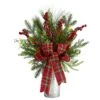 28” Holiday Winter Greenery, Berries And Plaid Bow Artificial Christmas Arrangement Home Décor -Artificial Flowers Sale artificial 28 holiday winter greenery berries and plaid bow artificial christmas arrangement home decor nearly natural 862146