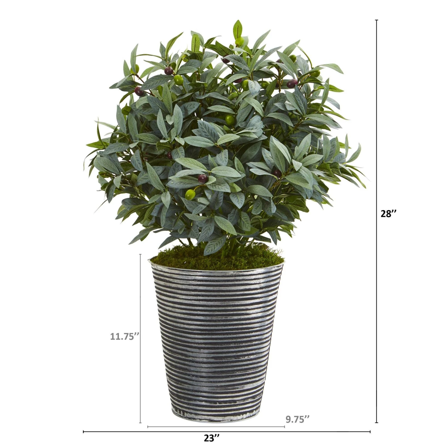 28” Olive With Berries Artificial Plant In Tin Planter With Black Pattern 4 28” Olive With Berries Artificial Plant In Tin Planter With Black Pattern - Image 2