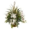 29” Cymbidium Orchid And Mixed Greens Artificial Plant Hanging Basket -Artificial Flowers Sale artificial 29 cymbidium orchid and mixed greens artificial plant hanging basket nearly natural 833370