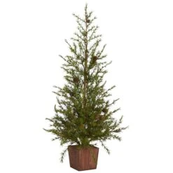 3’ Alpine “Natural Look” Artificial Christmas Tree In Wood Planter With Pine Cones