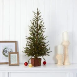 3’ Alpine “Natural Look” Artificial Christmas Tree In Wood Planter With Pine Cones -Artificial Flowers Sale artificial 3 alpine natural look artificial christmas tree in wood planter with pine cones nearly natural 898888