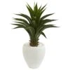 3' Artificial Smooth Agave Plant In White Planter