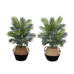 3' Artificial Areca Palm Tree With Handmade Jute & Cotton Basket DIY KIT - Set Of 2