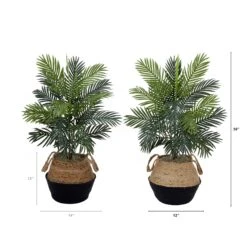 3' Artificial Areca Palm Tree With Handmade Jute & Cotton Basket DIY KIT - Set Of 2 -Artificial Flowers Sale artificial 3 artificial areca palm tree with handmade jute cotton basket diy kit set of 2 plant in planter nearly natural 299062