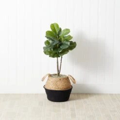 3' Artificial Fiddle Leaf Fig Tree With Handmade Cotton & Jute Woven Basket DIY Kit