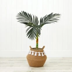 3' Artificial Golden Cane Palm Tree With Handmade Jute & Cotton Basket With Tassels DIY KIT -Artificial Flowers Sale artificial 3 artificial golden cane palm tree with handmade jute cotton basket with tassels diy kit plant in planter nearly natural 162110