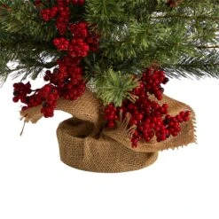 3’ Berry And Pine Artificial Christmas Tree With 50 Warm White Lights And Burlap Wrapped Base -Artificial Flowers Sale artificial 3 berry and pine artificial christmas tree with 50 warm white lights and burlap wrapped base nearly natural 648495