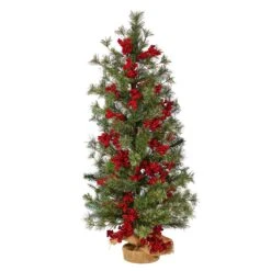3’ Berry And Pine Artificial Christmas Tree With 50 Warm White Lights And Burlap Wrapped Base -Artificial Flowers Sale artificial 3 berry and pine artificial christmas tree with 50 warm white lights and burlap wrapped base nearly natural 943062