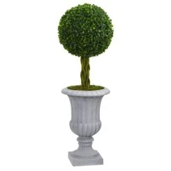 3’ Braided Boxwood Topiary Artificial Tree In Gray Urn UV Resistant (Indoor/Outdoor)