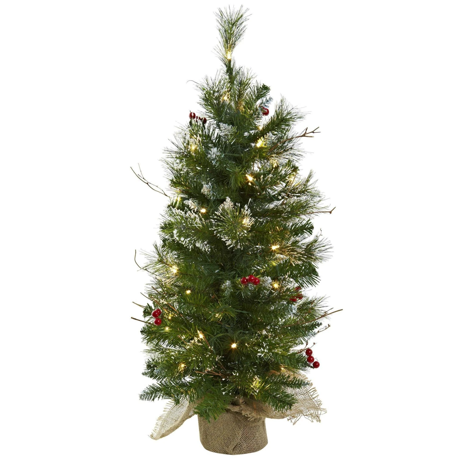 3' Christmas Tree W/Clear Lights Berries & Burlap Bag 3 3' Christmas Tree W/Clear Lights Berries & Burlap Bag