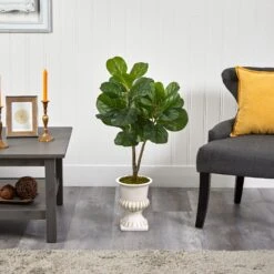 3’ Fiddle Leaf Fig Artificial Tree In White Urn -Artificial Flowers Sale artificial 3 fiddle leaf fig artificial tree in white urn nearly natural 796113
