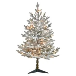 3’ Flocked Fraser Fir Artificial Christmas Tree With 200 Warm White Lights And 481 Bendable Branches