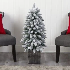 3’ Flocked Highland Fir Tree With 127 Branches And 20 LED Globe Lights In Decorative Planter -Artificial Flowers Sale artificial 3 flocked highland fir tree with 127 branches and 20 led globe lights in decorative planter nearly natural 384219