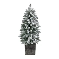 3’ Flocked Highland Fir Tree With 127 Branches And 20 LED Globe Lights In Decorative Planter -Artificial Flowers Sale artificial 3 flocked highland fir tree with 127 branches and 20 led globe lights in decorative planter nearly natural 630278