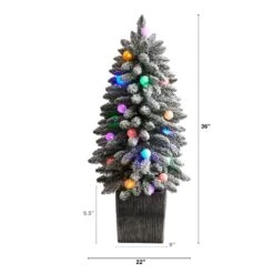 3’ Flocked Highland Fir Tree With 127 Branches And 20 LED Globe Lights In Decorative Planter -Artificial Flowers Sale artificial 3 flocked highland fir tree with 127 branches and 20 led globe lights in decorative planter nearly natural 723722