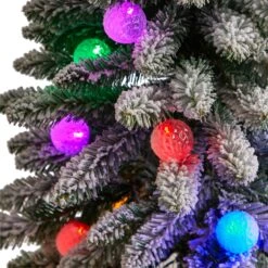 3’ Flocked Highland Fir Tree With 127 Branches And 20 LED Globe Lights In Decorative Planter -Artificial Flowers Sale artificial 3 flocked highland fir tree with 127 branches and 20 led globe lights in decorative planter nearly natural 978211