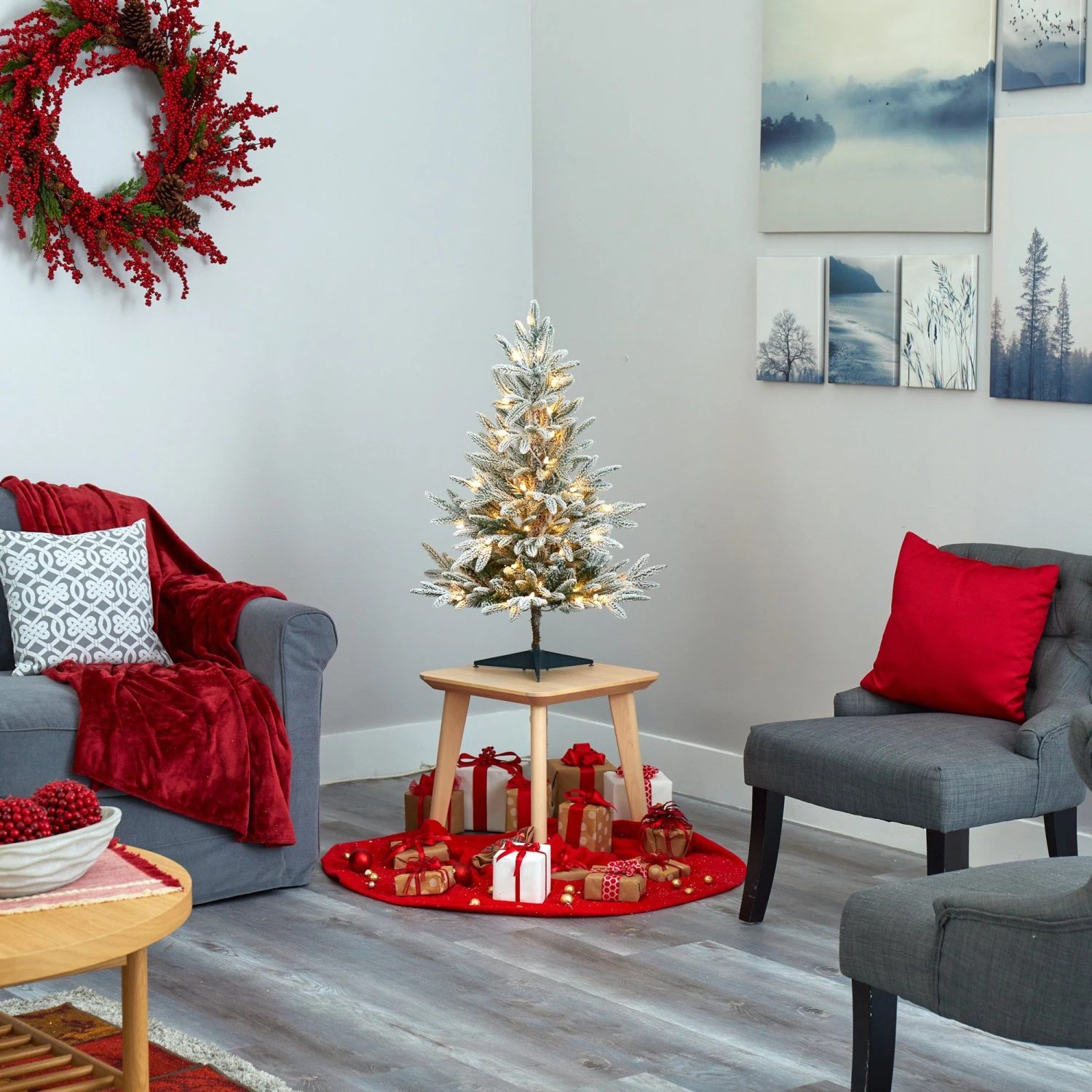 3’ Flocked Manchester Spruce Artificial Christmas Tree With 50 Lights And 133 Bendable Branches 8 3’ Flocked Manchester Spruce Artificial Christmas Tree With 50 Lights And 133 Bendable Branches - Image 6