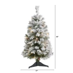 3' Flocked White River Mountain Pine Artificial Christmas Tree With Pinecones And 50 Clear LED Lights -Artificial Flowers Sale artificial 3 flocked white river mountain pine artificial christmas tree with pinecones and 50 clear led lights nearly natural 990869