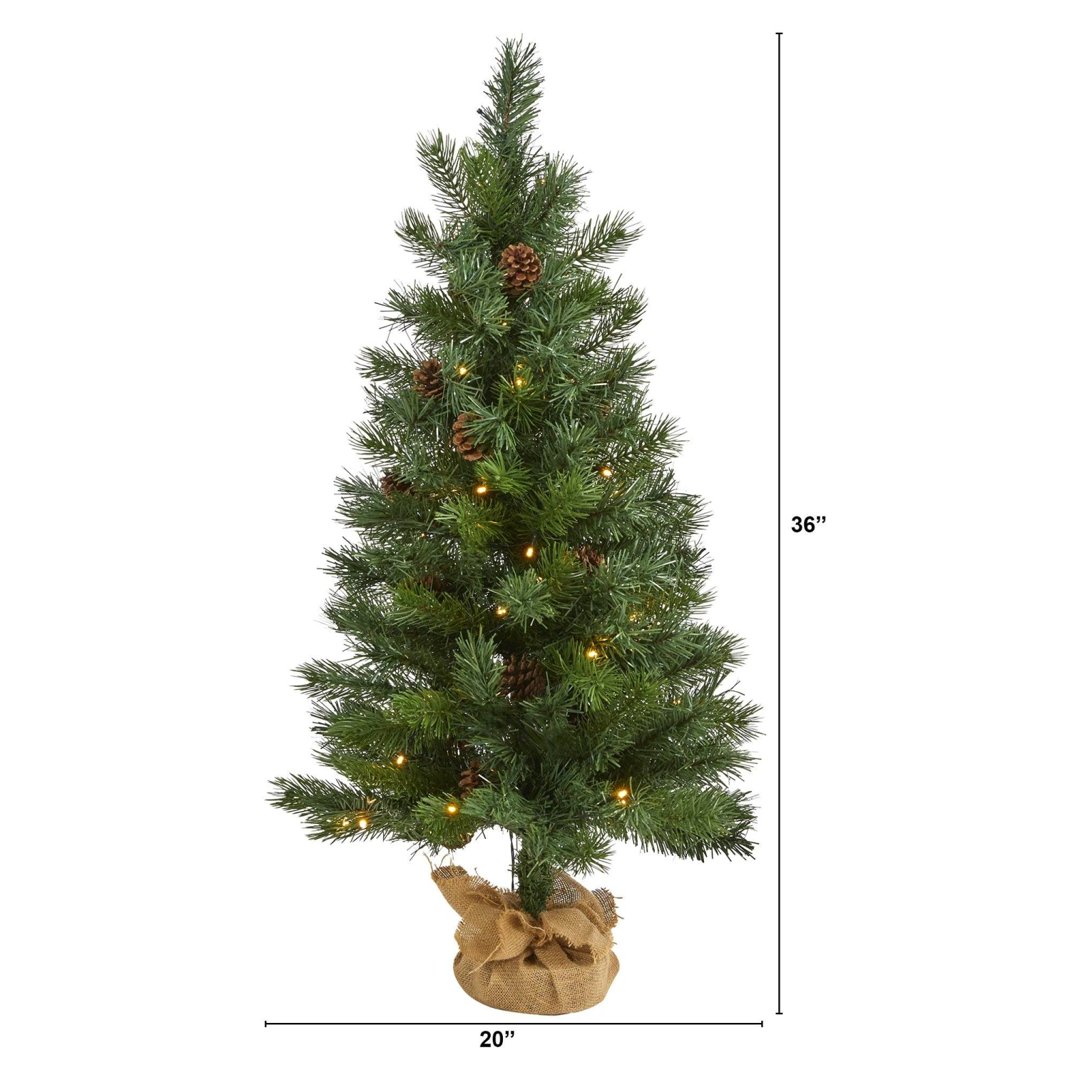 3’ Fraser Fir “Natural Look” Artificial Christmas Tree With 50 Clear LED Lights, Pinecones, A Burlap Base And 90 Bendable Branches 4 3’ Fraser Fir “Natural Look” Artificial Christmas Tree With 50 Clear LED Lights, Pinecones, A Burlap Base And 90 Bendable Branches - Image 2