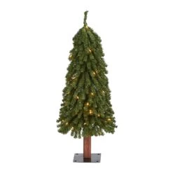 3’ Grand Alpine Artificial Christmas Tree With 50 Clear Lights And 193 Bendable Branches On Natural Trunk