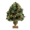 3' Holiday Pre-Lit Snow Tip Greenery, Berries And Pinecones Plant In Urn With 100 LED Lights -Artificial Flowers Sale artificial 3 holiday pre lit snow tip greenery berries and pinecones plant in urn with 100 led lights nearly natural 948743