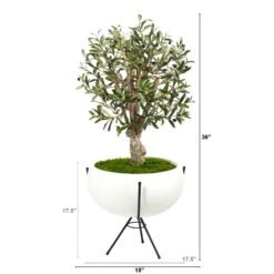 3’ Olive Artificial Tree In White Planter With Metal Stand -Artificial Flowers Sale artificial 3 olive artificial tree in white planter with metal stand nearly natural 846440