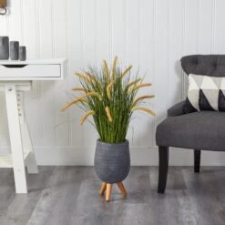 3’ Onion Grass Artificial Plant In Gray Planter With Stand -Artificial Flowers Sale artificial 3 onion grass artificial plant in gray planter with stand nearly natural 458605