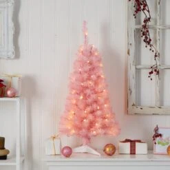 3’ Pink Artificial Christmas Tree With 50 LED Lights And 118 Bendable Branches -Artificial Flowers Sale artificial 3 pink artificial christmas tree with 50 led lights and 118 bendable branches nearly natural 250138