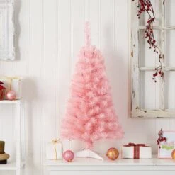 3’ Pink Artificial Christmas Tree With 50 LED Lights And 118 Bendable Branches -Artificial Flowers Sale artificial 3 pink artificial christmas tree with 50 led lights and 118 bendable branches nearly natural 626090