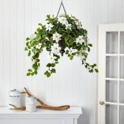 3’ Poinsettia And Variegated Holly Artificial Plant In Metal Hanging Bowl (Real Touch) -Artificial Flowers Sale artificial 3 poinsettia and variegated holly artificial plant in metal hanging bowl real touch nearly natural 562603