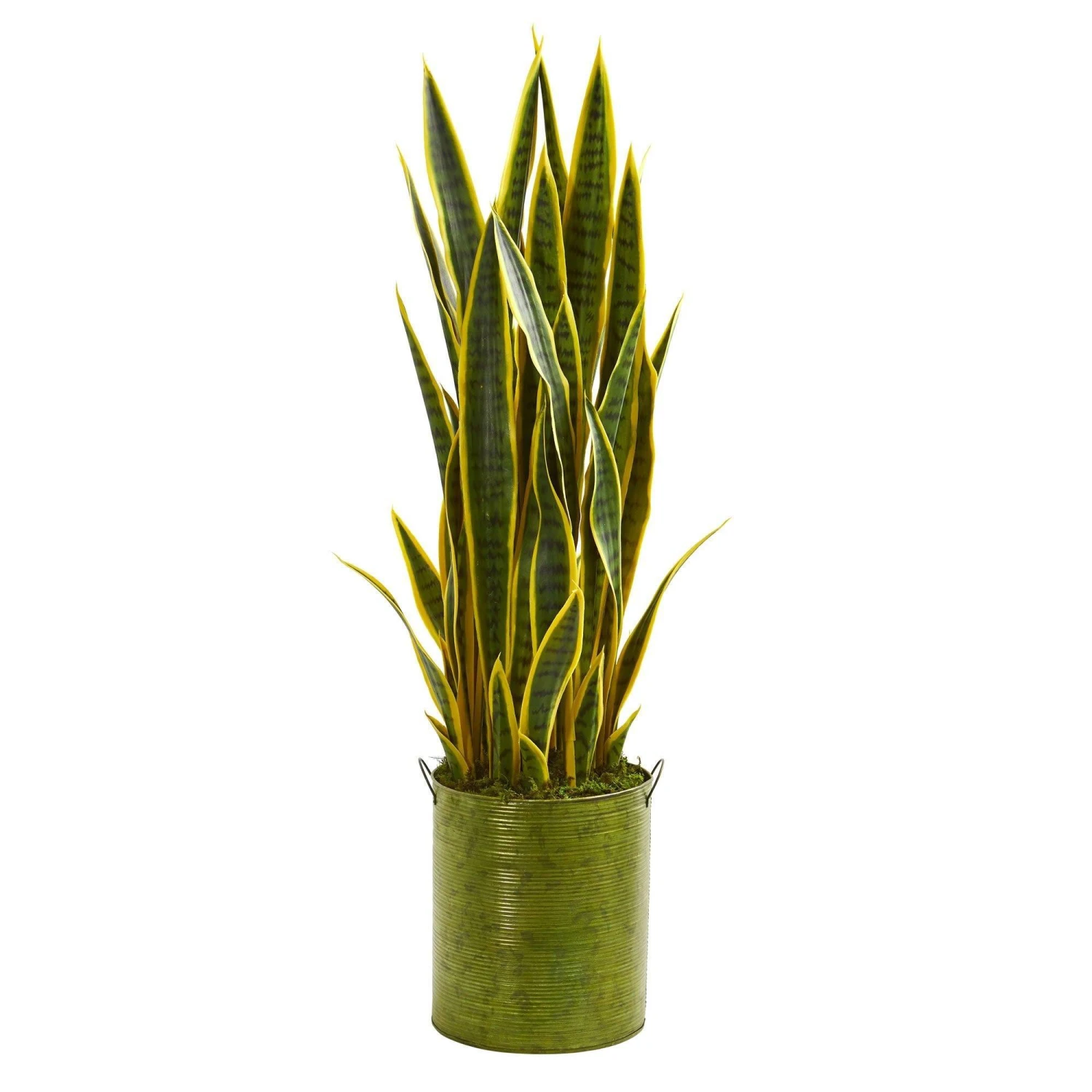 3’ Sansevieria Artificial Plant In Green Metal Planter 3 3’ Sansevieria Artificial Plant In Green Metal Planter