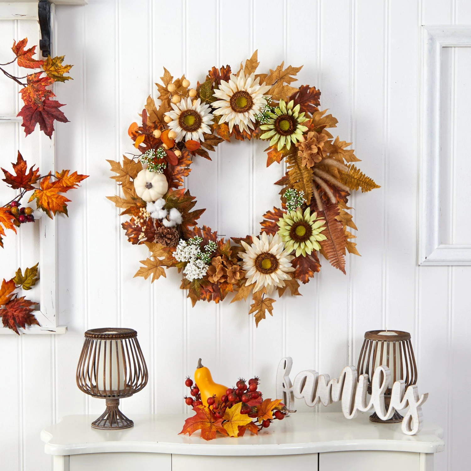 30” Autumn Sunflower, White Pumpkin And Berries Artificial Fall Wreath 6 30” Autumn Sunflower, White Pumpkin And Berries Artificial Fall Wreath - Image 4