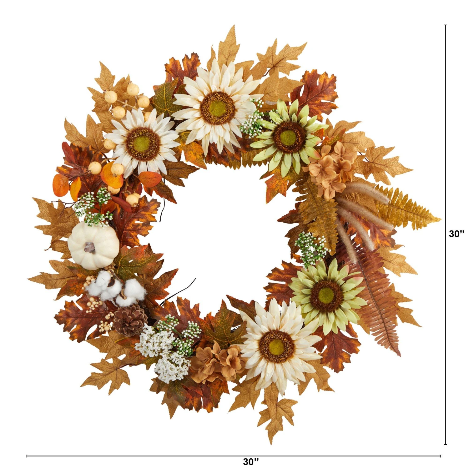 30” Autumn Sunflower, White Pumpkin And Berries Artificial Fall Wreath 5 30” Autumn Sunflower, White Pumpkin And Berries Artificial Fall Wreath - Image 3
