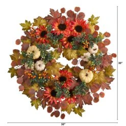 30” Artificial Fall Acorn, Sunflower, Berries And Autumn Foliage Wreath -Artificial Flowers Sale artificial 30 fall acorn sunflower berries and autumn foliage artificial wreath nearly natural 372273