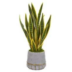 30” Sansevieria Artificial Plant In Stoneware Planter