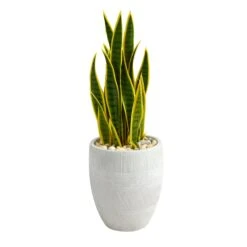 30” Sansevieria Artificial Plant In White Planter