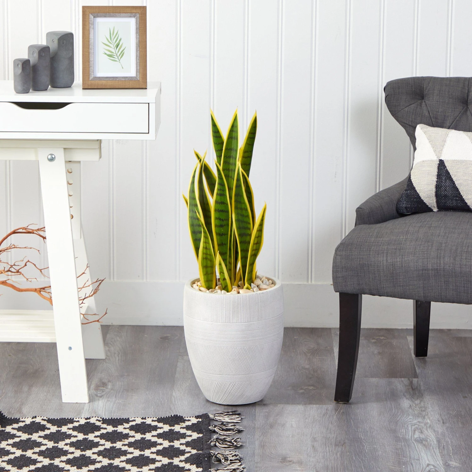 30” Sansevieria Artificial Plant In White Planter 5 30” Sansevieria Artificial Plant In White Planter - Image 3