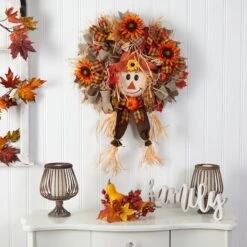 30” Scarecrow Fall Artificial Autumn Wreath With Sunflower, Pumpkin And Decorative Bows -Artificial Flowers Sale artificial 30 scarecrow fall artificial autumn wreath with sunflower pumpkin and decorative bows nearly natural 522108