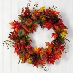 32” Autumn Maple Leaf, Pumpkin And Berries Artificial Fall Wreath -Artificial Flowers Sale artificial 32 autumn maple leaf pumpkin and berries artificial fall wreath nearly natural 704423