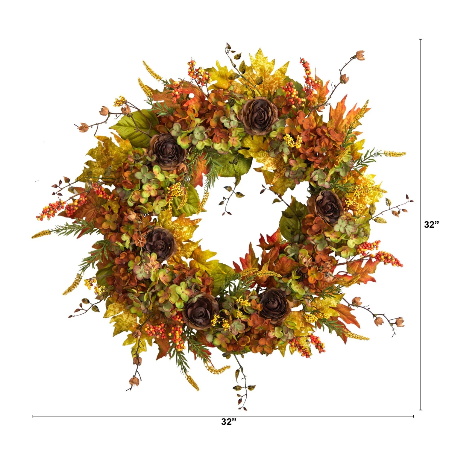 32” Fall Hydrangea, Ranunculus And Maple Leaf Autumn Artificial Wreath 5 32” Fall Hydrangea, Ranunculus And Maple Leaf Autumn Artificial Wreath - Image 3